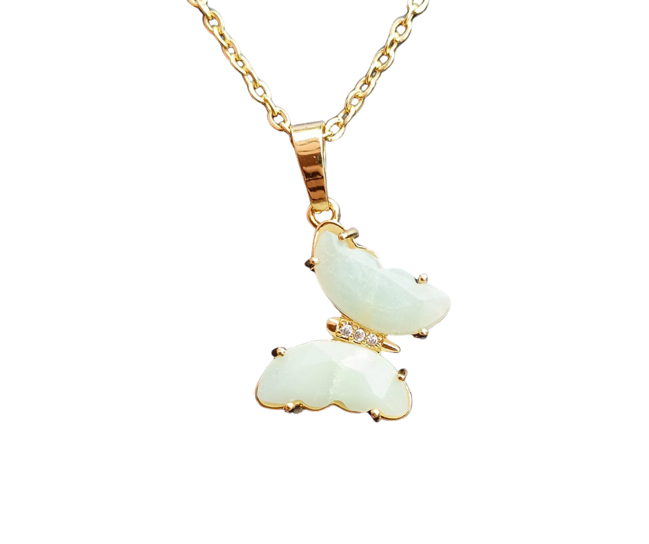 Golden Crystal Butterfly Pendant · Amazonite