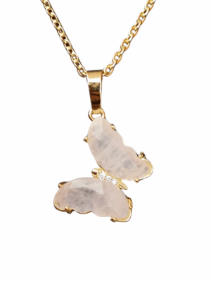 Golden Crystal Butterfly Pendant · Rose quartz