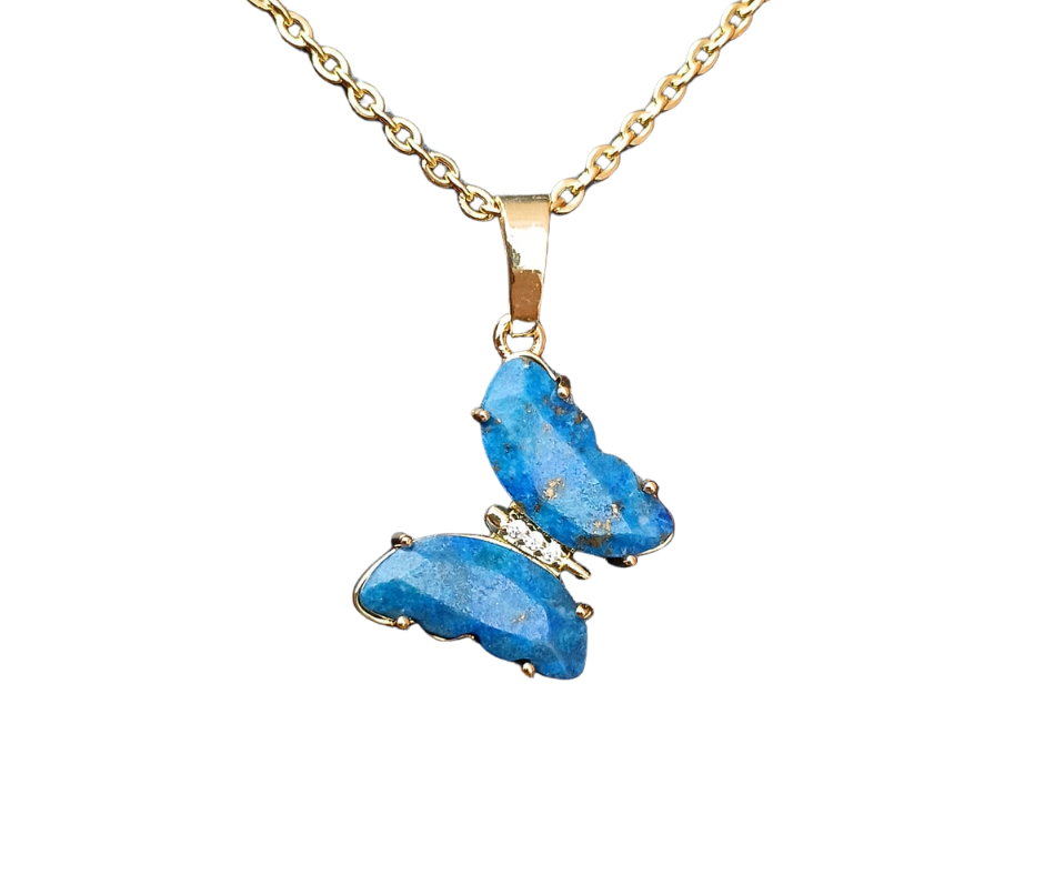 Golden Crystal Butterfly Pendant · Lapis lazuli