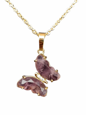 Golden Crystal Butterfly Pendant · Amethyst