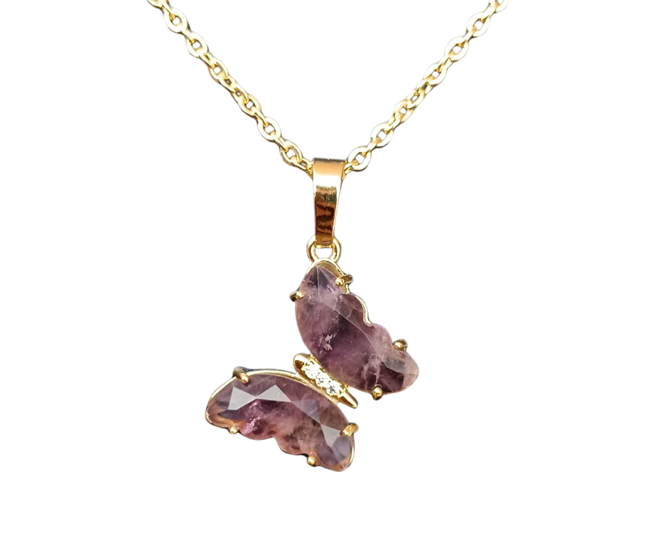 Golden Crystal Butterfly Pendant · Amethyst