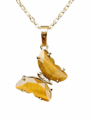 Golden Crystal Butterfly Pendant · Tiger's eye