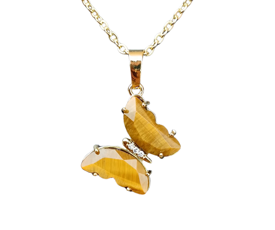 Golden Crystal Butterfly Pendant · Tigers eye