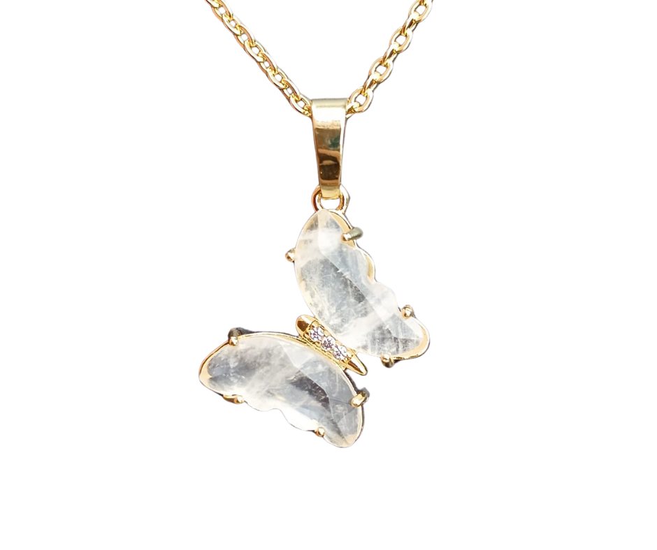 Golden Crystal Butterfly Pendant · Clear quartz