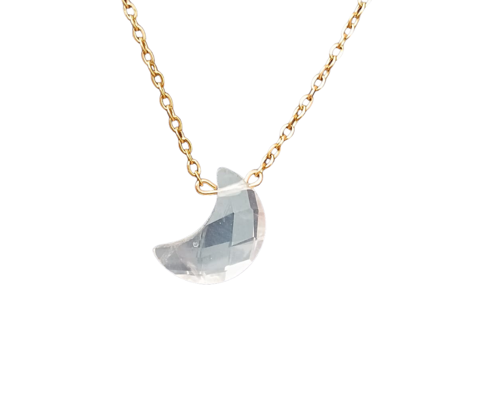 Crescent Moon Gold Crystal Pendant · Gold Clear Quartz