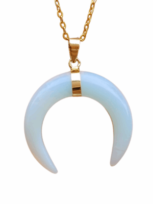 Crescent Moon Crystal Pendant necklace · Gold opalite