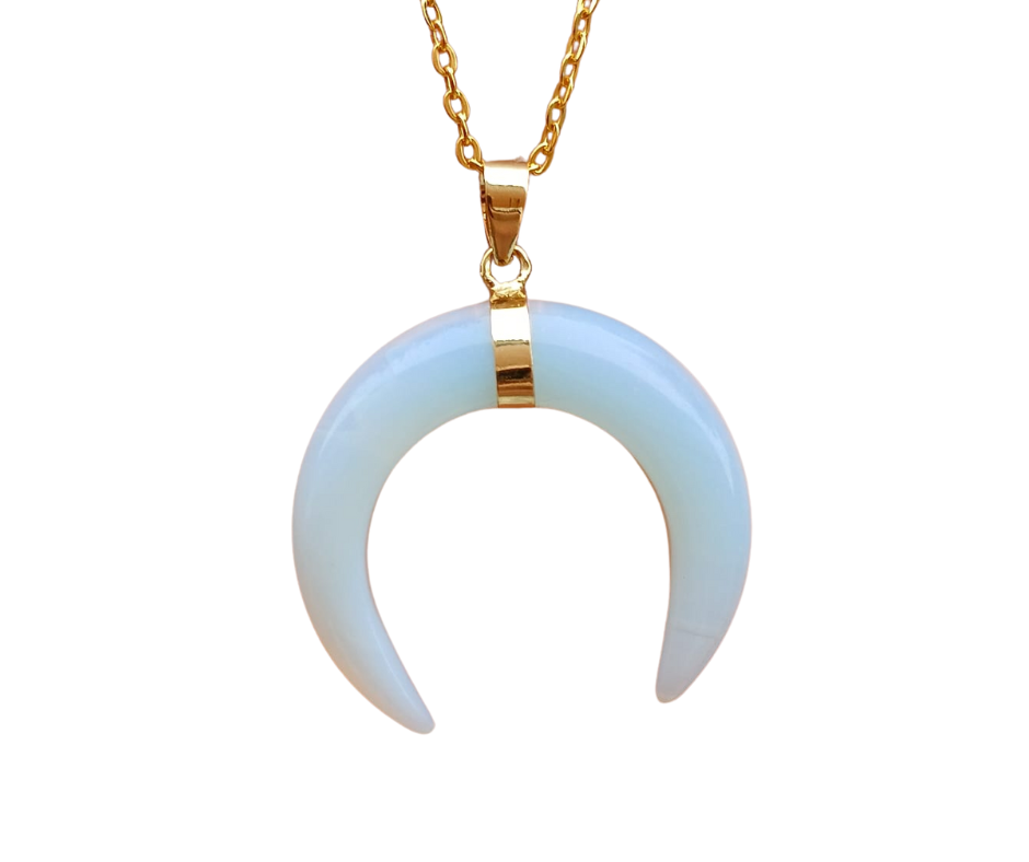 Crescent Moon Crystal Pendant necklace · Gold opalite