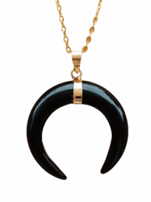 Crescent Moon Crystal Pendant necklace · Gold Obsidian