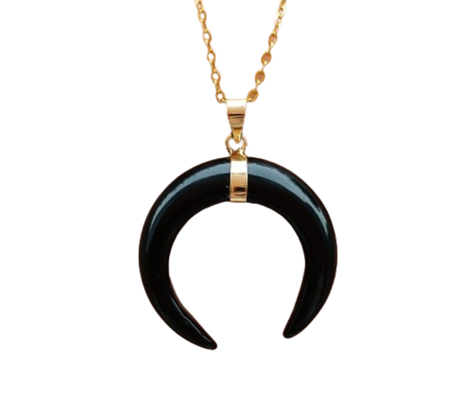 Crescent Moon Crystal Pendant necklace · Gold Obsidian