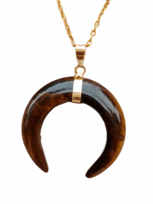Crescent Moon Crystal Pendant necklace · Gold tiger's eye