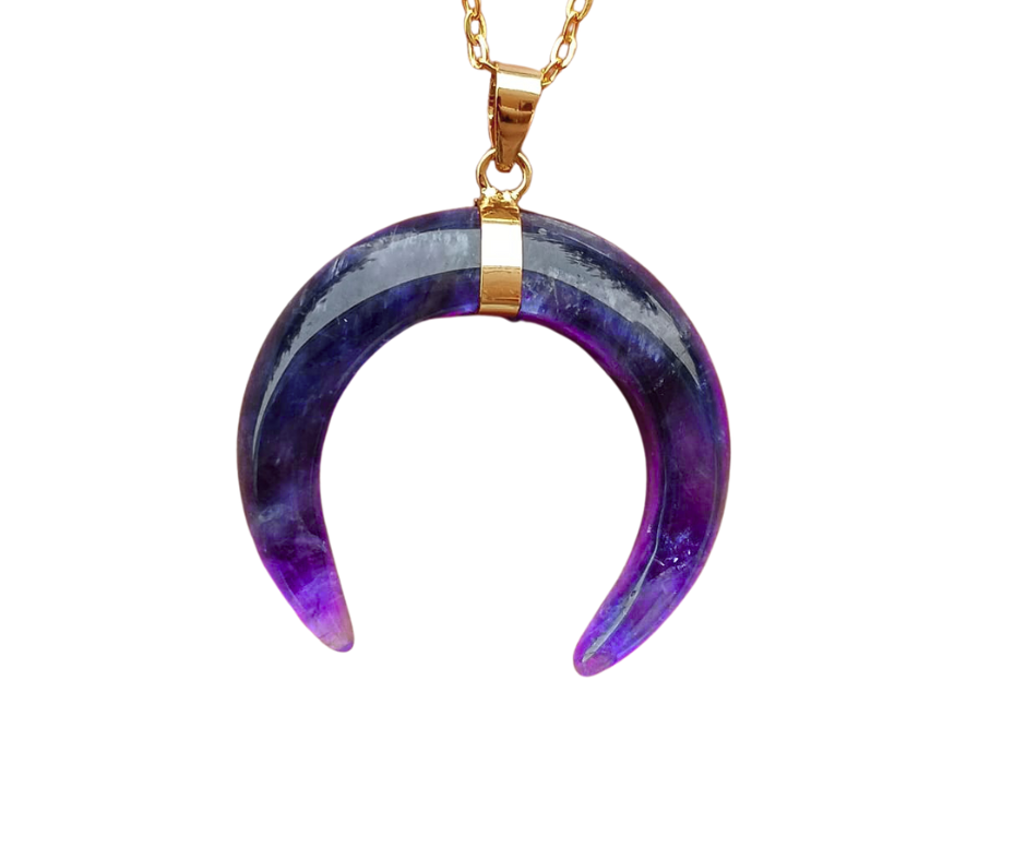 Crescent Moon Crystal Pendant necklace · Gold Amethyst