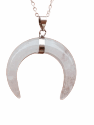 Crescent Moon Crystal Pendant necklace · Silver Rose Quartz