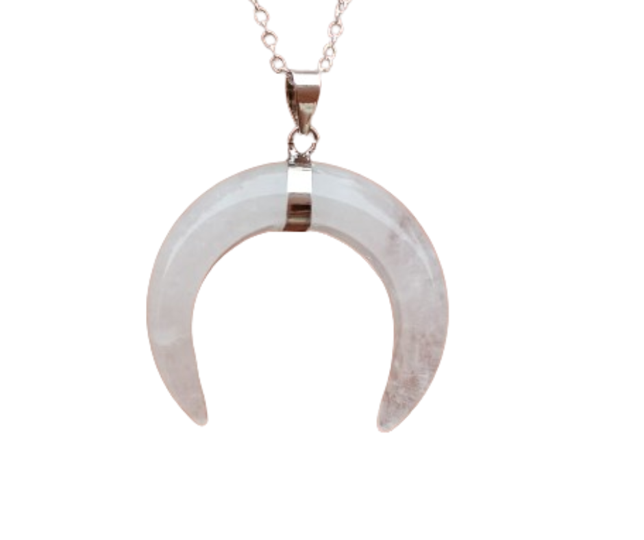 Crescent Moon Crystal Pendant necklace · Silver Rose Quartz