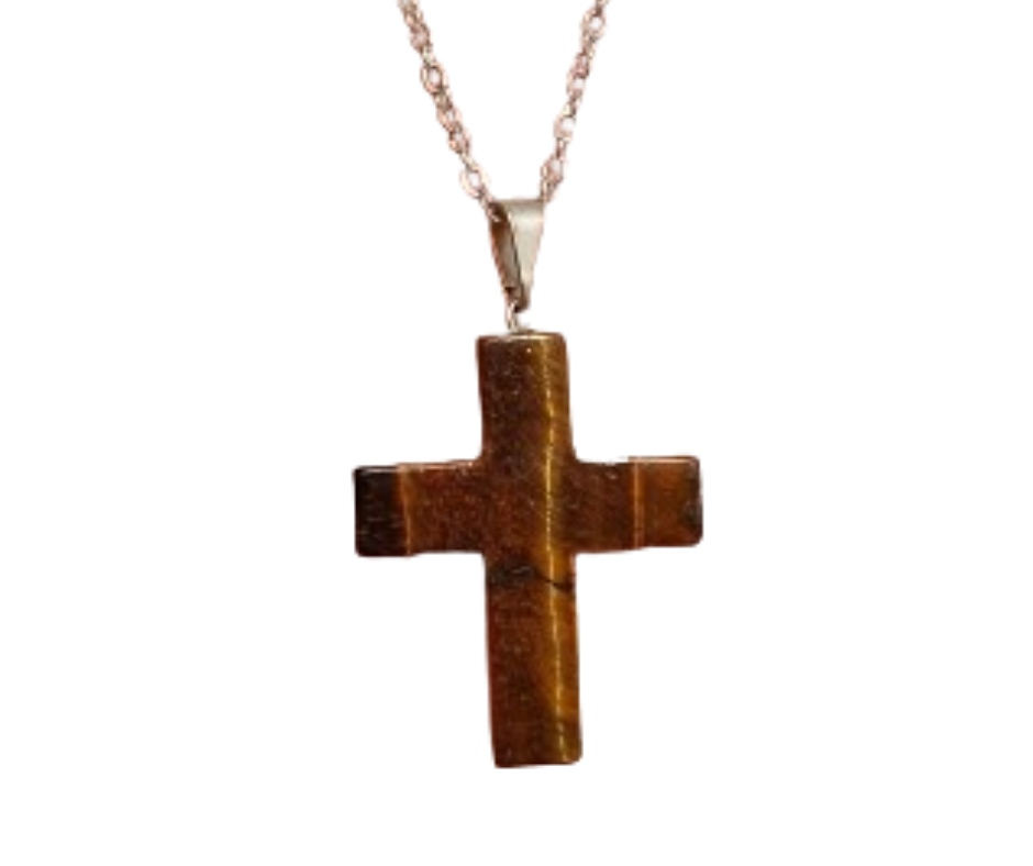 Crystal Cross Pendant · Tiger's eye