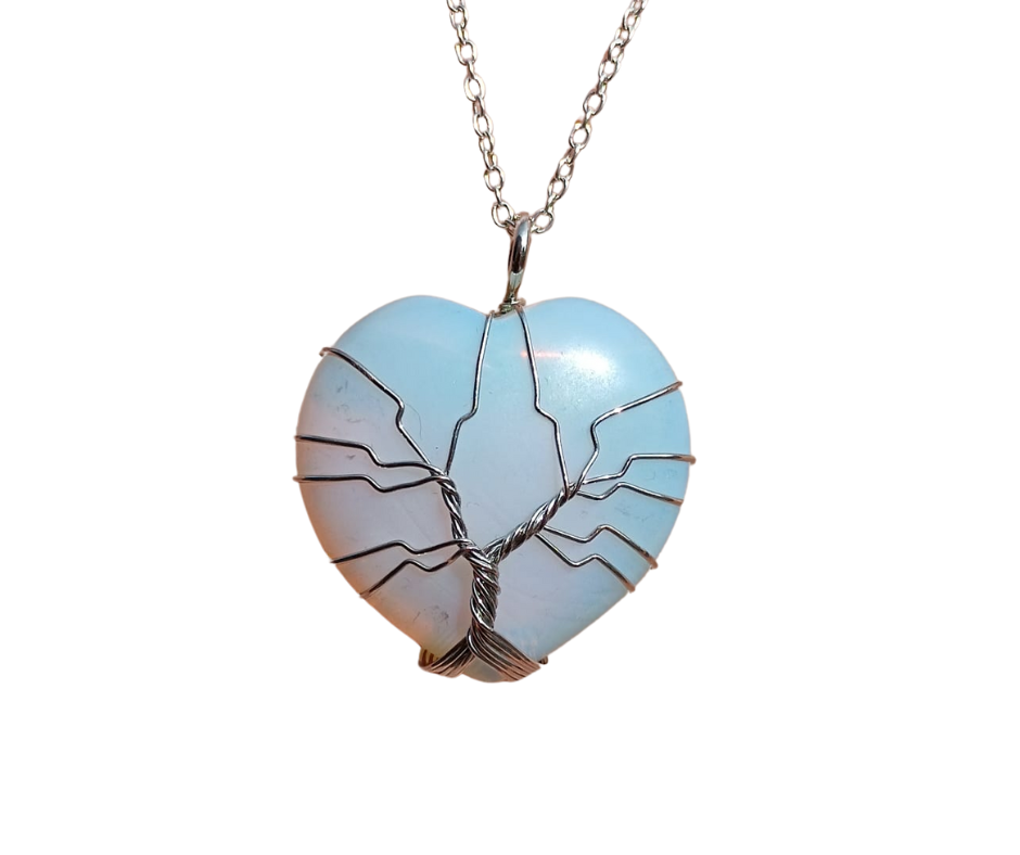 Crystal Heart Pendant with Tree of Life · Opalite