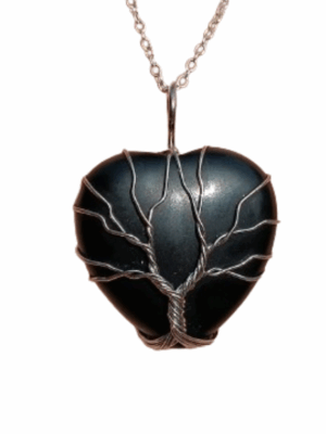 Crystal Heart Pendant with Tree of Life · Obsidian