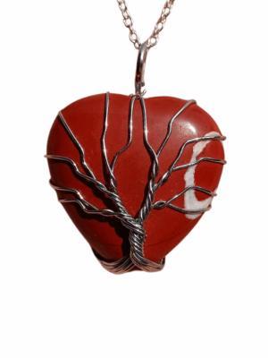 Crystal Heart Pendant with Tree of Life · Red jasper