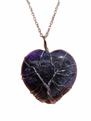 Crystal Heart Pendant with Tree of Life · Amethyst