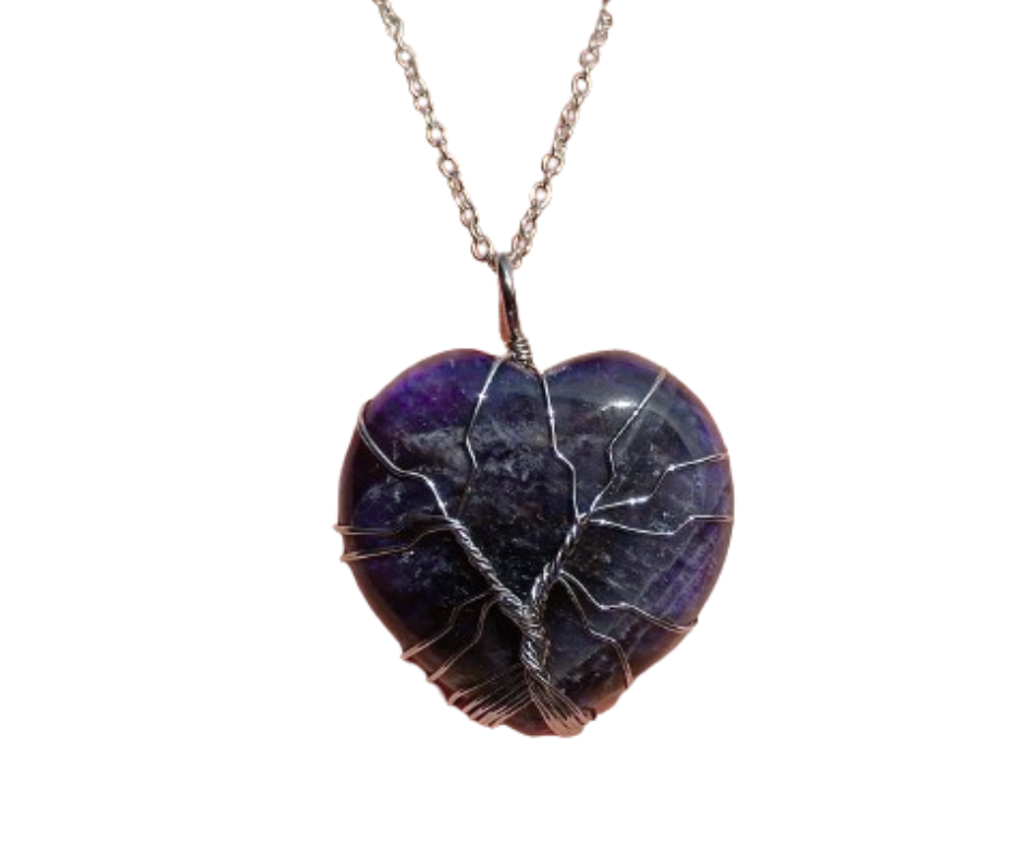 Crystal Heart Pendant with Tree of Life · Amethyst