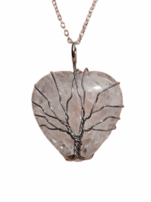 Crystal Heart Pendant with Tree of Life · Clear Quartz