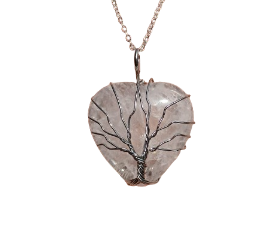 Crystal Heart Pendant with Tree of Life · Clear Quartz