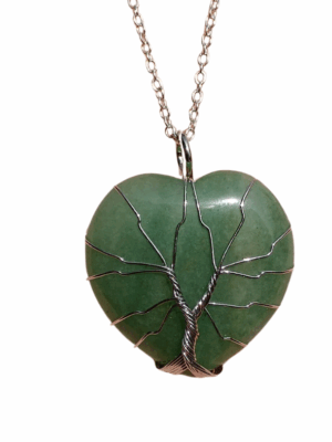 Crystal Heart Pendant with Tree of Life · Aventurine