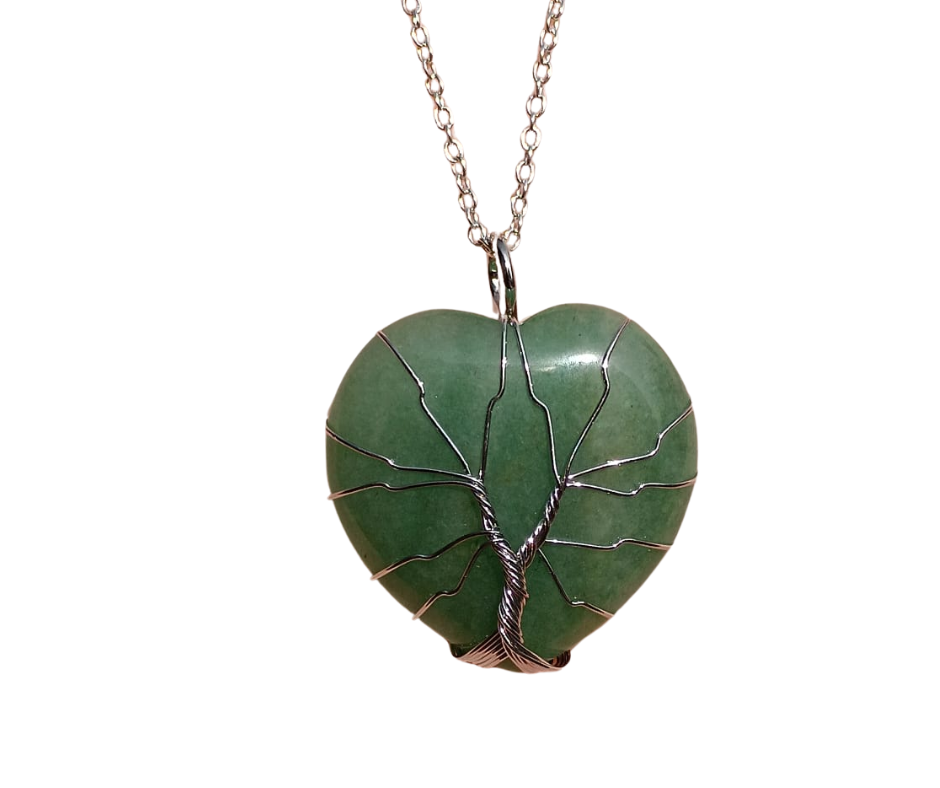 Crystal Heart Pendant with Tree of Life · Aventurine