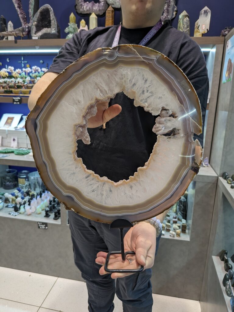Large Agate Slab on Iron Stand