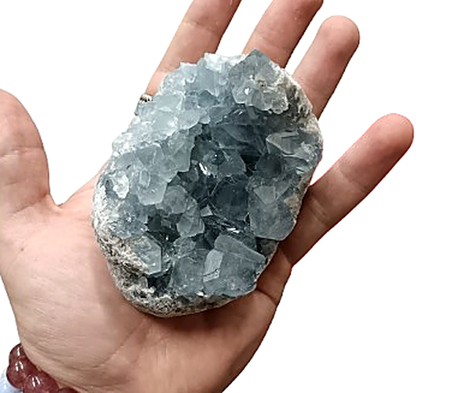 Blue Celestite Cluster (A Grade) · Over 500g+ celestite (75 per kg)
