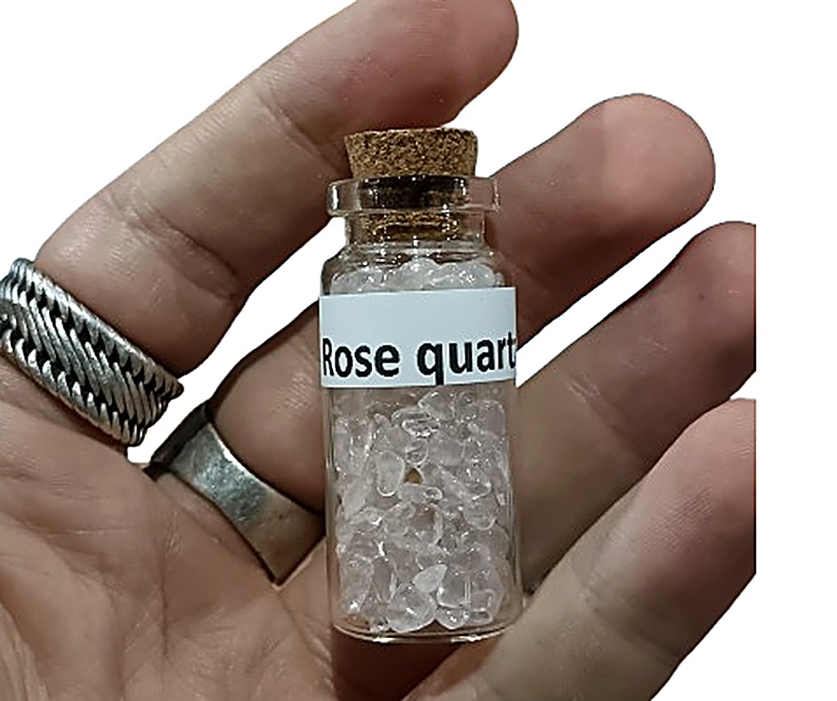 Crystal chip jar · Rose quartz