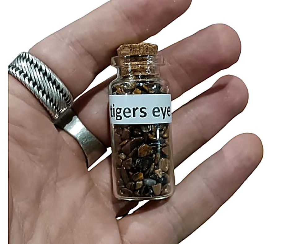 Crystal chip jar · Tigers eye