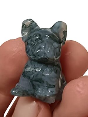 Mini Crystal Dog Carving · Moss agate