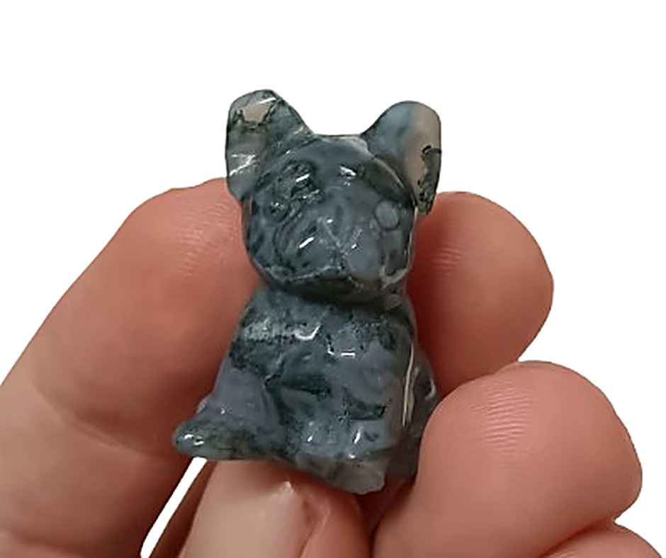 Mini Crystal Dog Carving · Moss agate