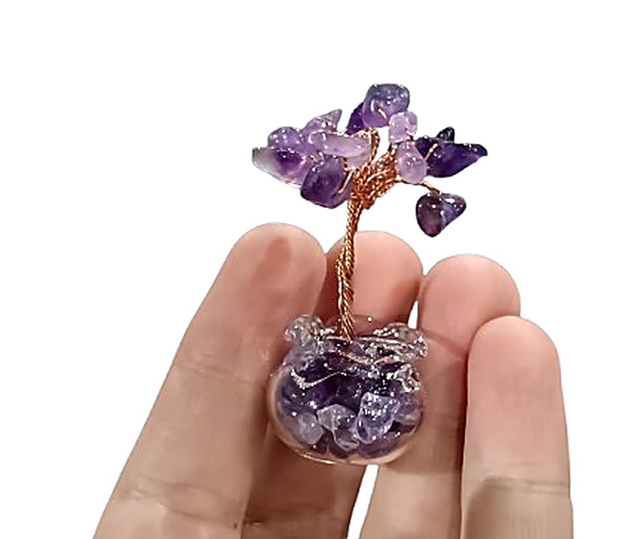 Mini Crystal Tree in Glass Pot · Amethyst