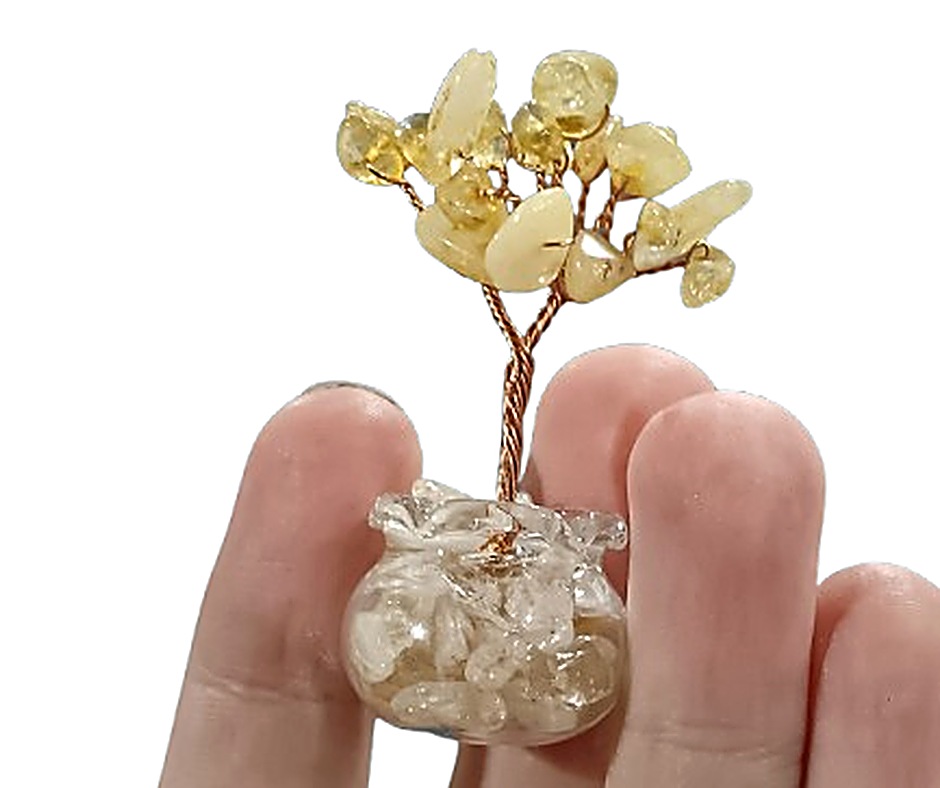 Mini Crystal Tree in Glass Pot · Citrine