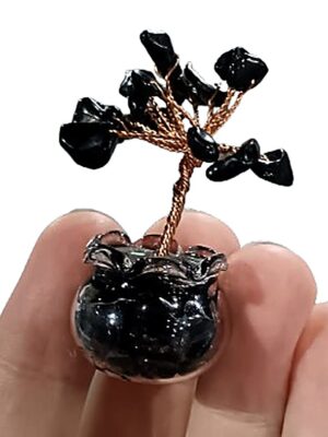Mini Crystal Tree in Glass Pot · Obsidian