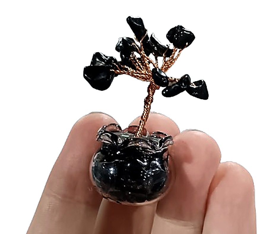 Mini Crystal Tree in Glass Pot · Obsidian