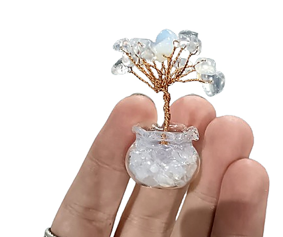 Mini Crystal Tree in Glass Pot · Opalite