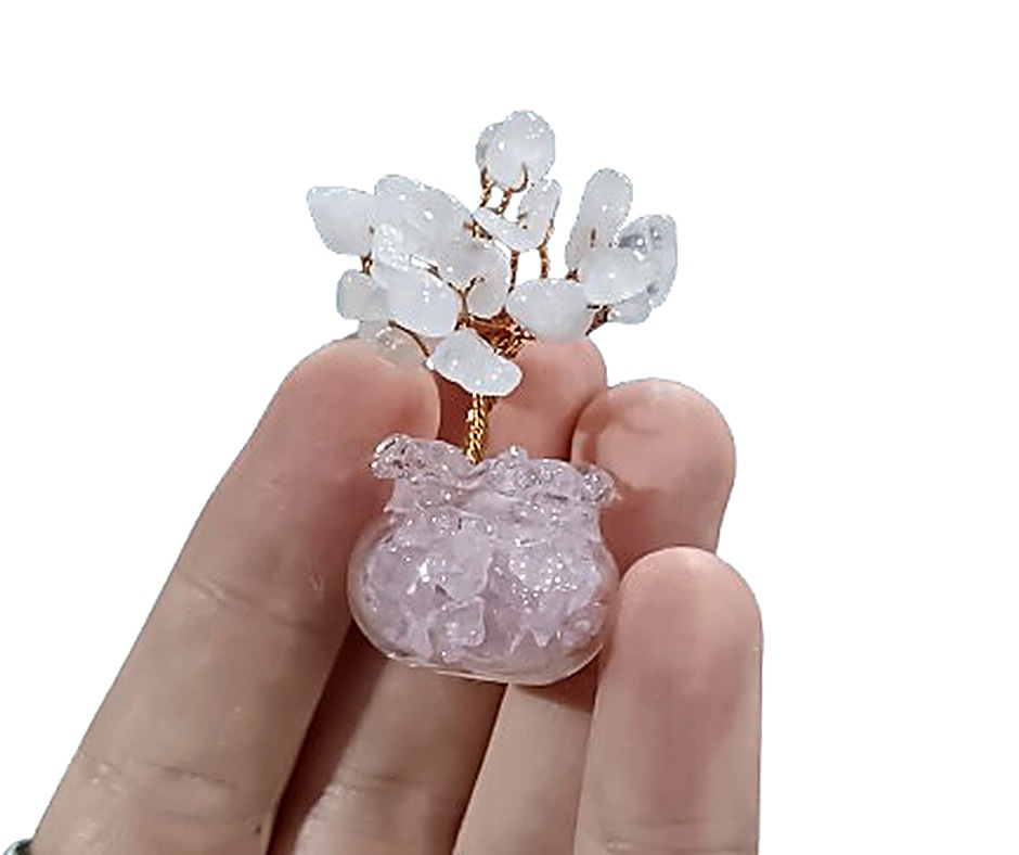 Mini Crystal Tree in Glass Pot · Rose quartz