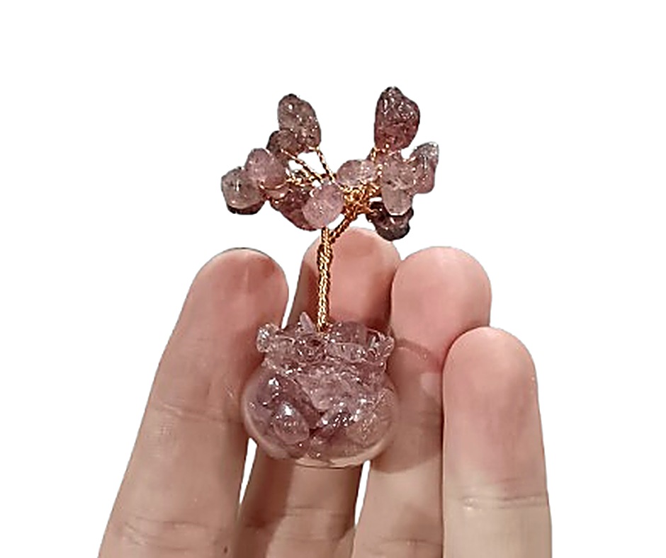 Mini Crystal Tree in Glass Pot · Strawberry Quartz