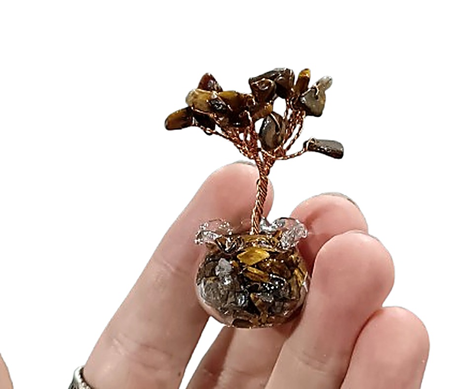 Mini Crystal Tree in Glass Pot · Tigers eye