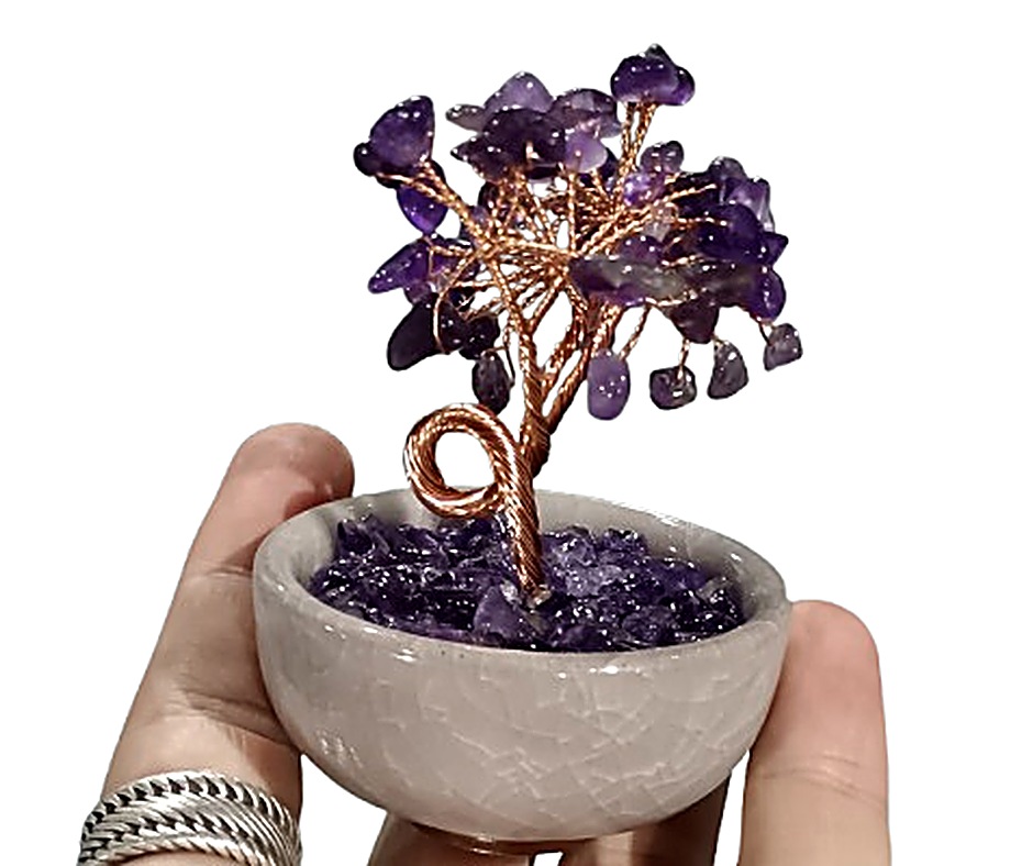 Large Crystal Tree in Terracotta Glazed Pot · Amethyst