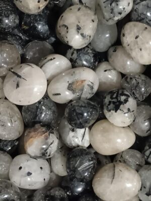 Black tourmaline in clear quartz Tumblestone