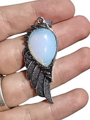 Metal wing pendant · Opalite