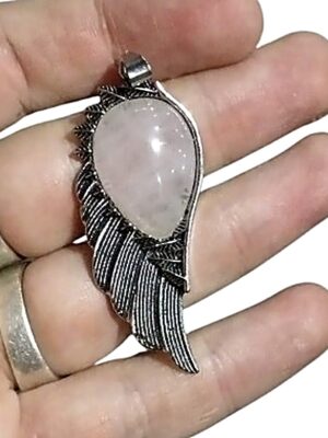 Metal wing pendant · Rose Quartz