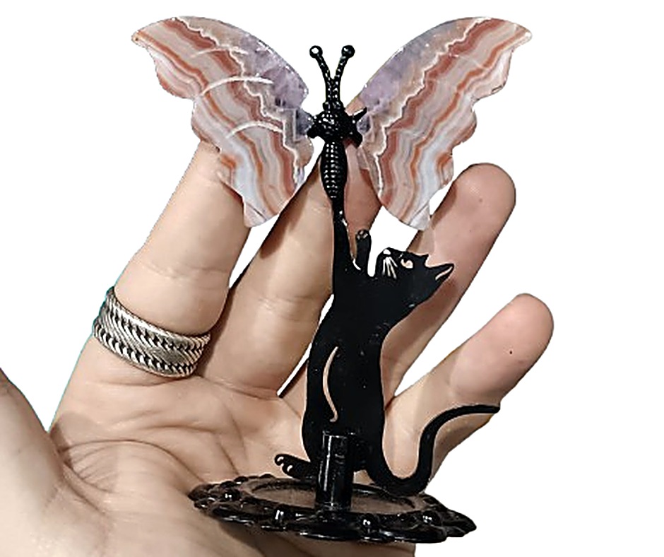 Crystal Butterfly on Cat Stand · Amethyst