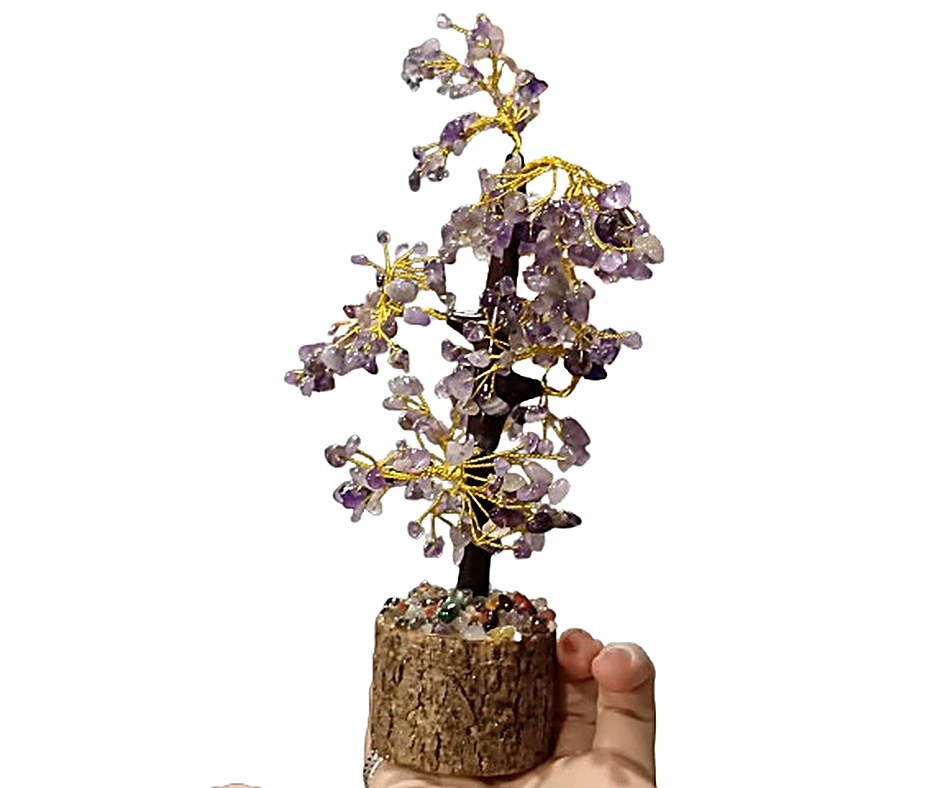 Large Chip Tree, Wooden Base · Amethyst