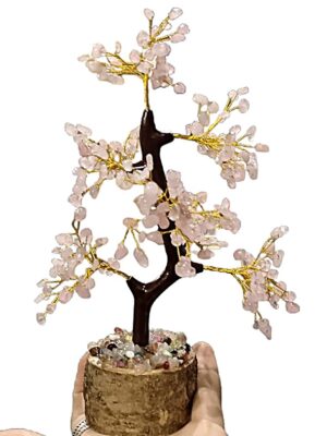 Large Chip Tree, Wooden Base · Rose Quartz