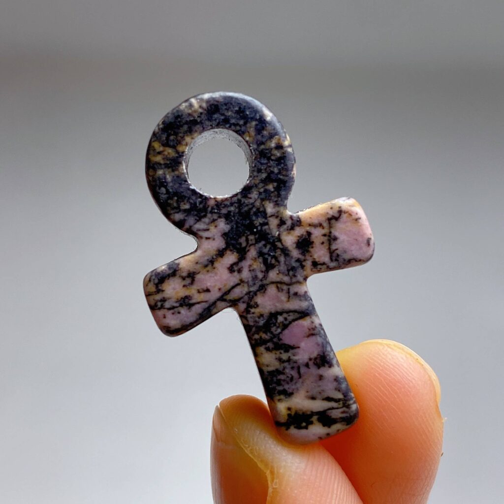 Mini Crystal Ankh · Rhodonite