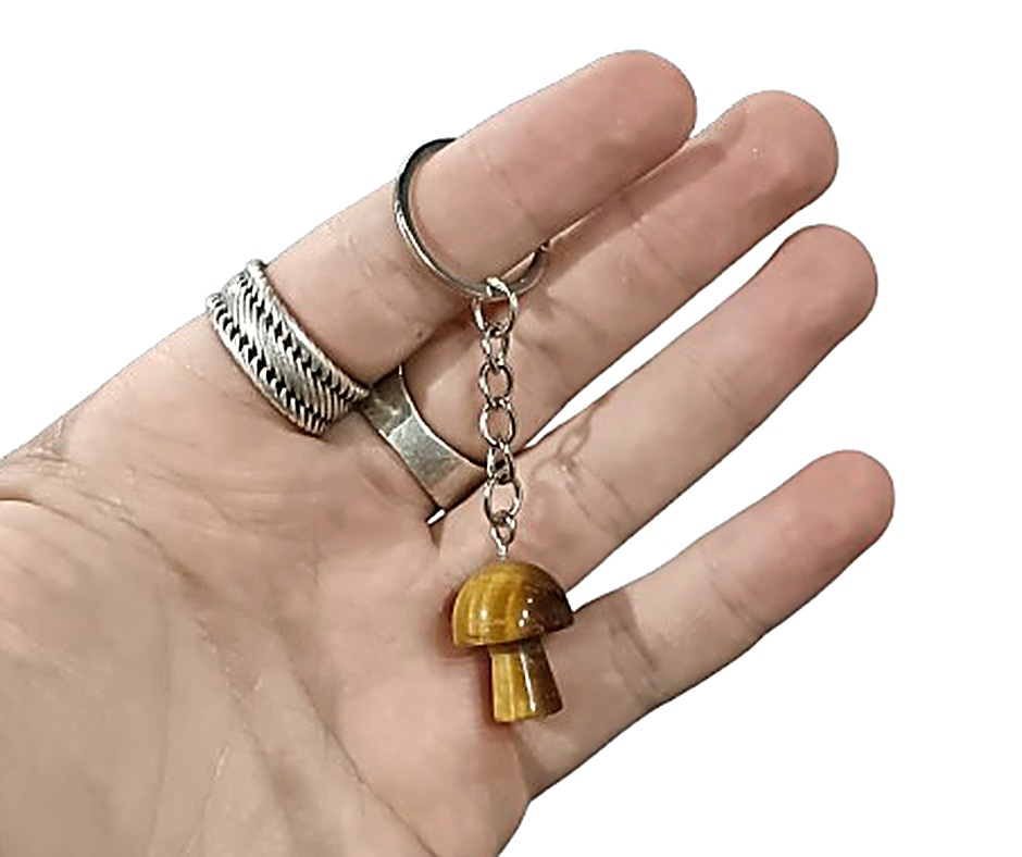 Crystal Mushroom Keychain · Tiger's eye